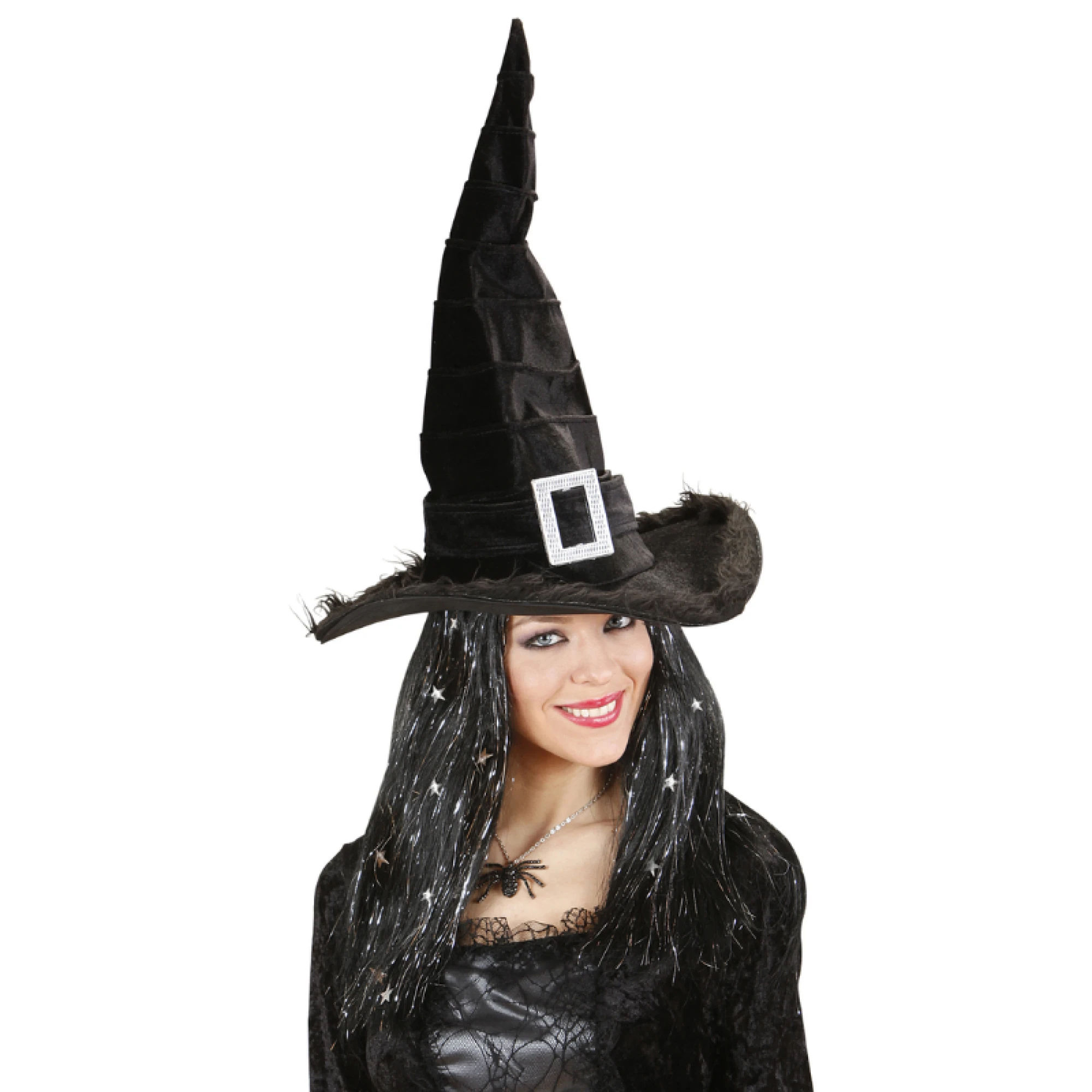 Witch Velvet Hat With Plush Trim & amp Buckle
