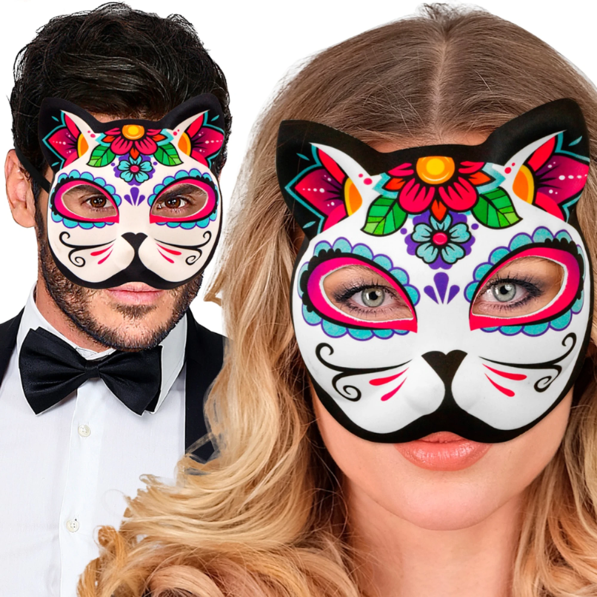 Dia De Los Muertos Cat Chinless Fabric Mask