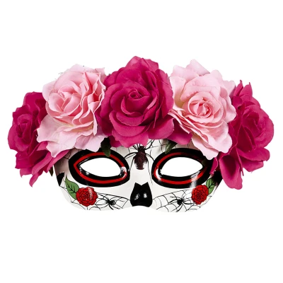 Dia De Los Muertos Eyemask Decorated With Red & Pink Roses