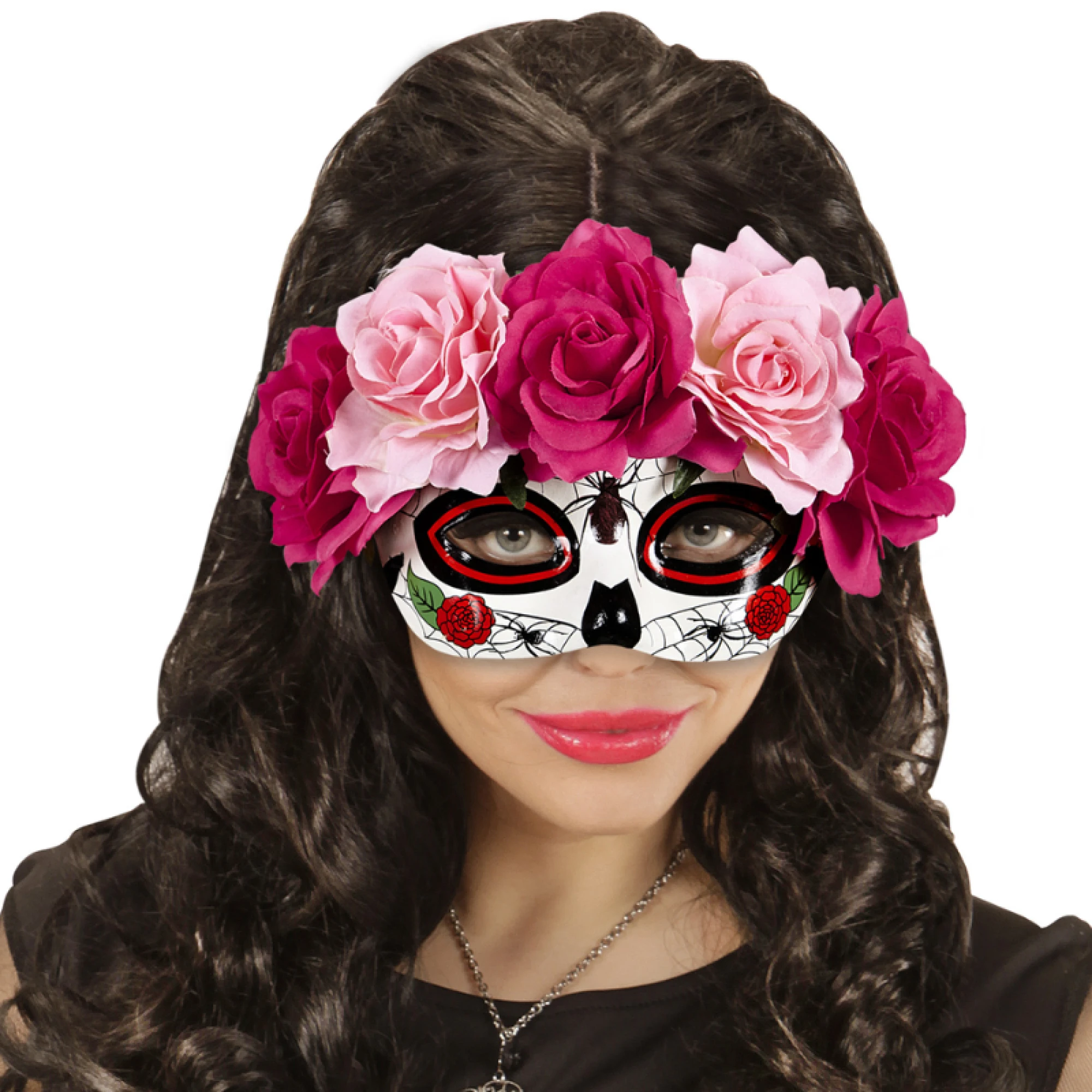 Dia De Los Muertos Eyemask Decorated With Red & Pink Roses